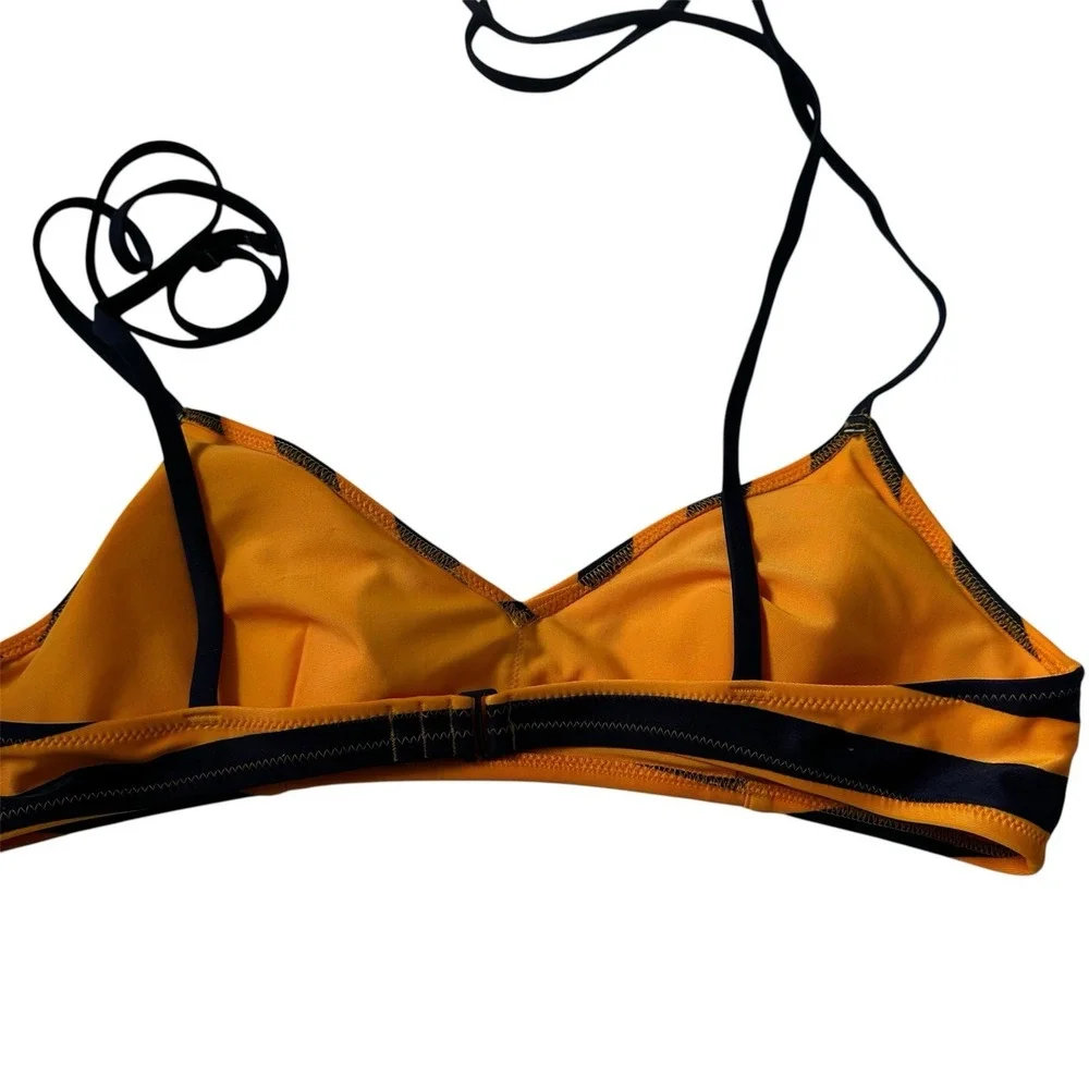 Aerie Scoop Bikini Top Yellow Navy Stripe Tie Strap Size Medium NWOT | 69-22